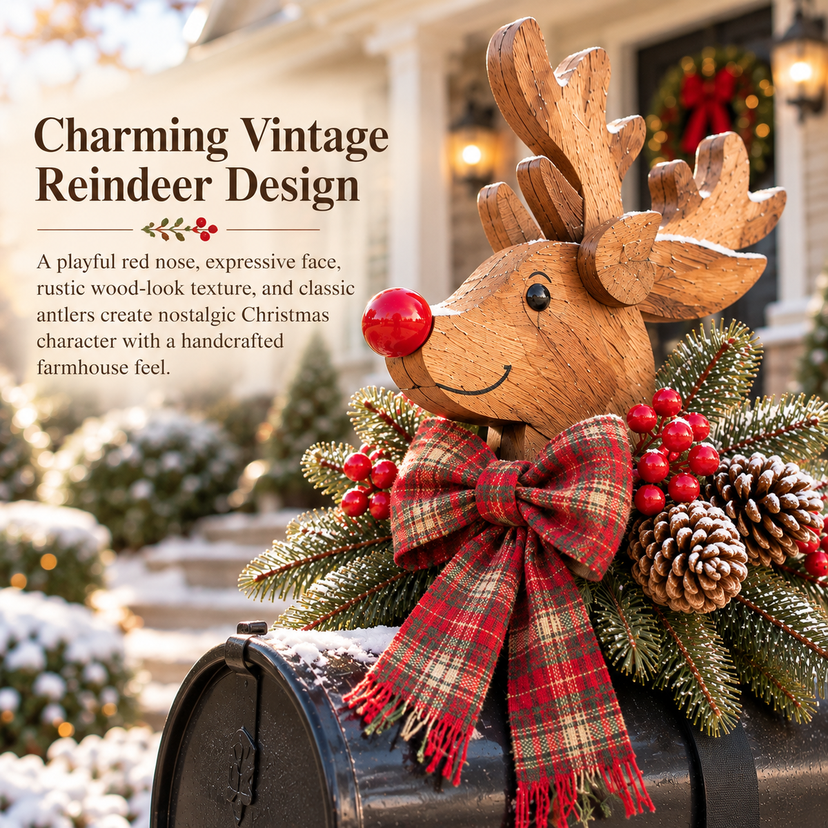 Vintage Christmas Reindeer Mailbox Topper