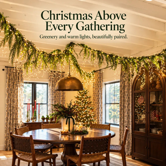 🎄 Christmas Greenery Garland & Warm Icicle Lights Set — Turn Empty Spaces Into Holiday Magic ✨
