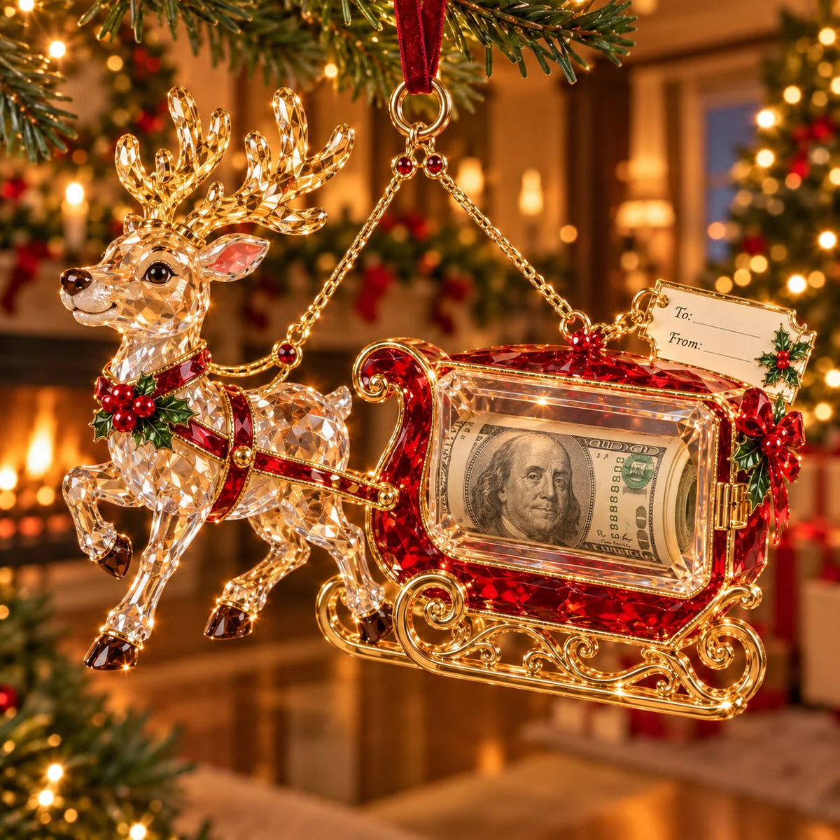 🎄 Christmas Cash Gift Ornament | 20 Crystal-Style Designs with Money Holder & Gift Tag 🎁