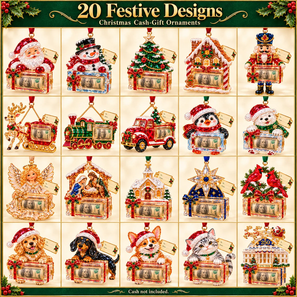 🎄 Christmas Cash Gift Ornament | 20 Crystal-Style Designs with Money Holder & Gift Tag 🎁