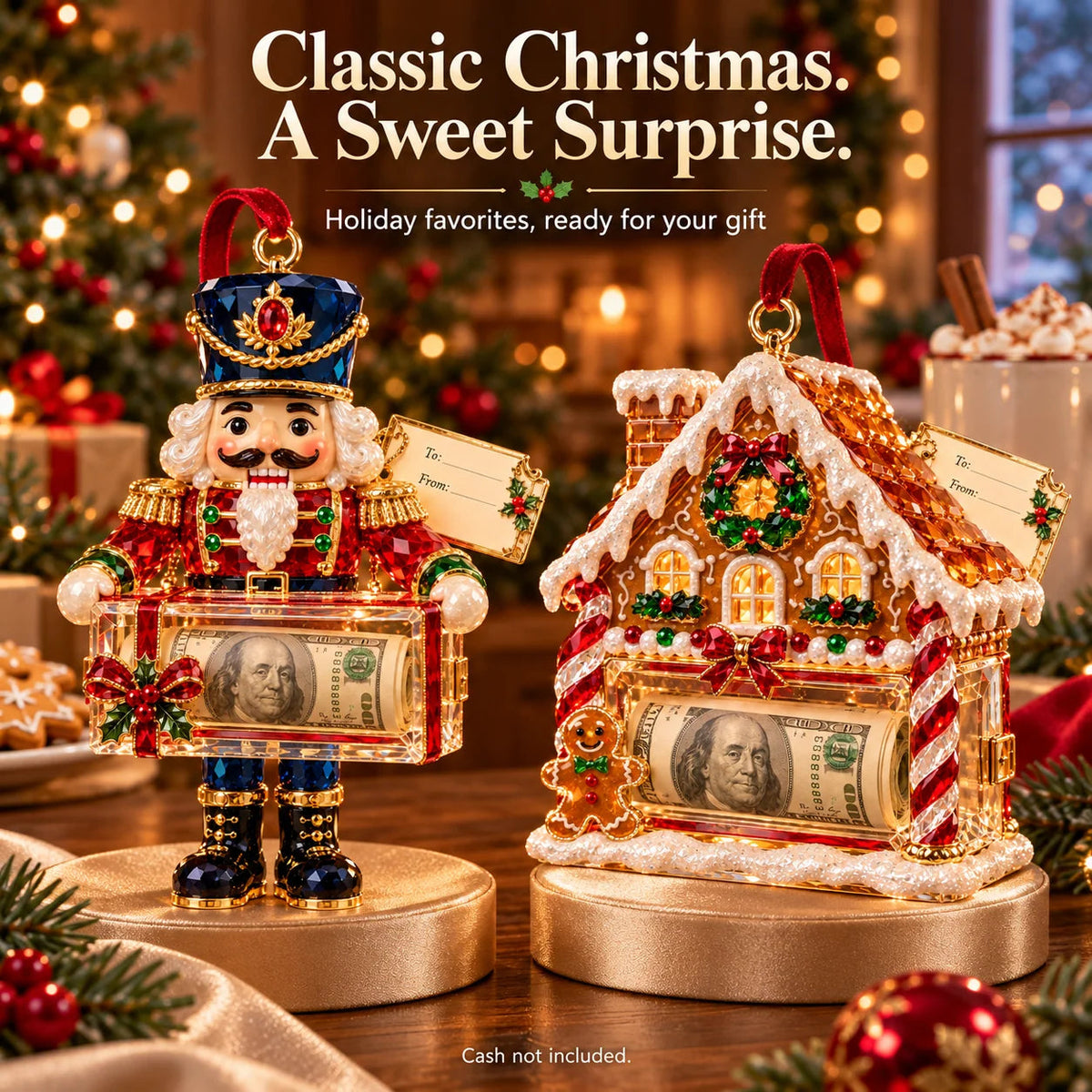 🎄 Christmas Cash Gift Ornament | 20 Crystal-Style Designs with Money Holder & Gift Tag 🎁