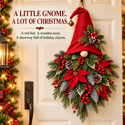 🎄🧙‍♂️ Christmas Evergreen Gnome Door Hanger