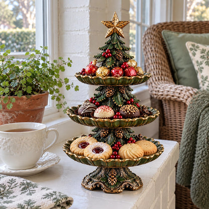 🎄 Vintage Christmas Tree 3-Tier Serving Stand